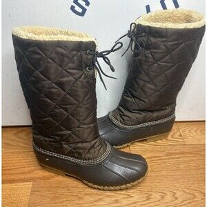 LL Bean Vintage Quilted Sherpa Lined Duck Boots Womens 10 M Brown Tall or Short
